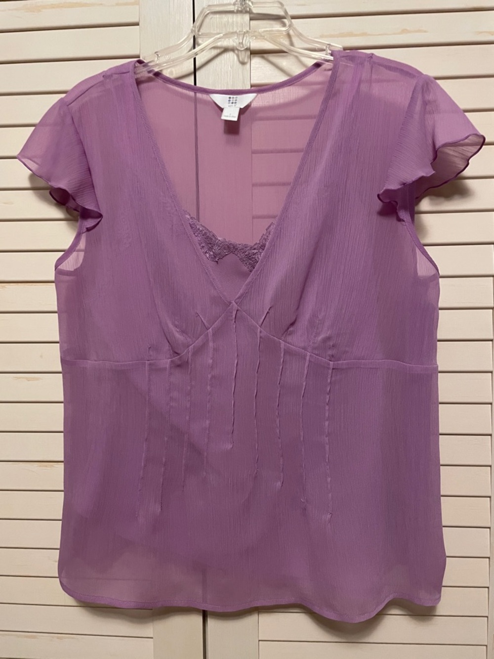 Apt. 9 Lavender V-Neck Sheer Flutter Sleeve Blouse with attached camisole